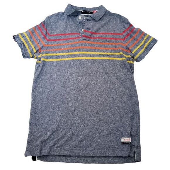 SUPERDRY Polo Shirt Men's Size XL Super Sunrise Bay Striped Gray Red Yellow - Picture 1 of 6